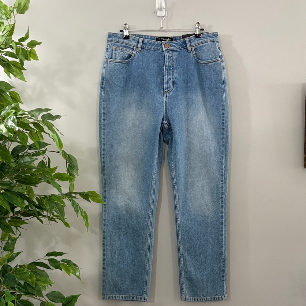 THOUGHT Button Fly Classic Blue Boyfriend Jeans NWT size 10
